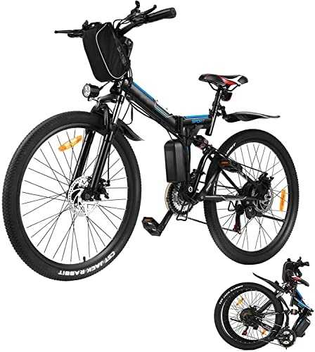 Zusammenklappbares elektrisches Mountainbike : E-Bike / Elektrofahrrad / E-Mountainbike, 26 Zoll Erwachsene Faltbar E-Klapprad mit doppelten Stoßdämpfung Pedelec mit Abnehmbare 36V / 8Ah Batterie (Blau Schwarz, 26 Zoll)