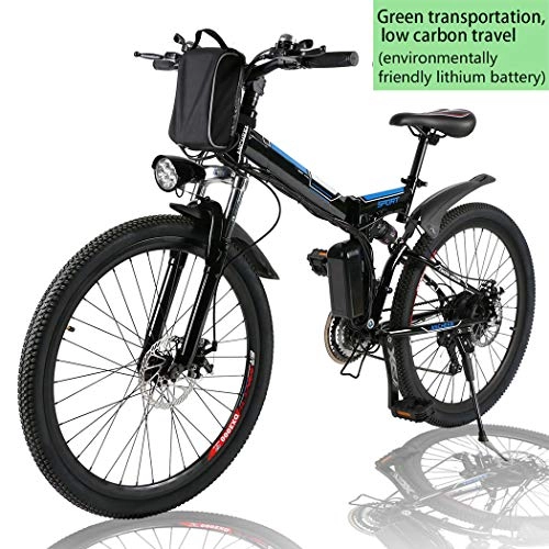 Zusammenklappbares elektrisches Mountainbike : E-Bike Mountainbike, 250W, 36V, Rücken 7-Gang Getriebesystem Faltrad Fahrrad, Große Kapazität Pedelec mit Lithium-Akku und Ladegerät (Schwarz-26''-Upgrade)