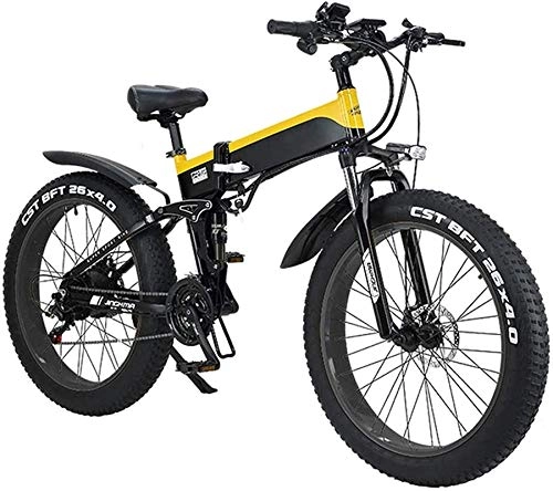 Zusammenklappbares elektrisches Mountainbike : E-Bike Mountainbike Electric Snow Bike, erwachsene faltende elektrische Fahrräder, hybride Liegereisen / Straßenfahrräder, mit Aluminiumlegierungsrahmen, LCD-Bildschirm, drei Reitmodus, 7-Gang-26-Zoll