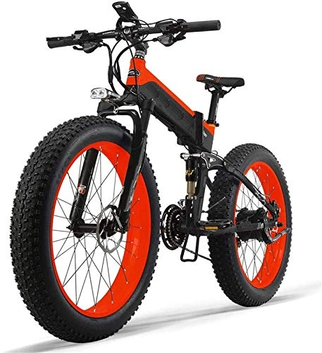 Zusammenklappbares elektrisches Mountainbike : Ebike e-Bike, Electric Mountain Bike 1000W 26inch Fat Tire E-Bike 27 Beschleunigt Strand Mens Sport Bike for Erwachsene 48V 13AH Lithium-Batterie Folding Elektro-Fahrrad (Color : Red)