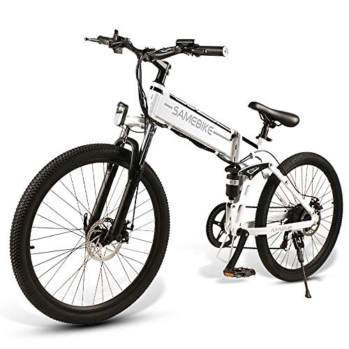 Zusammenklappbares elektrisches Mountainbike : Ebike Mountainbike Elektrofahrrad I SAMEBIKE 26 Zoll Elektrisches (White)