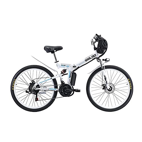 Zusammenklappbares elektrisches Mountainbike : Ebikes für Erwachsene, Folding Electric Bike MTB Dirtbike, 26" 48V 13Ah 250W IP54 Waterproof Design, einfache Lagerung Faltbarer elektrischer Fahrräder für Männer (250W 13A White)
