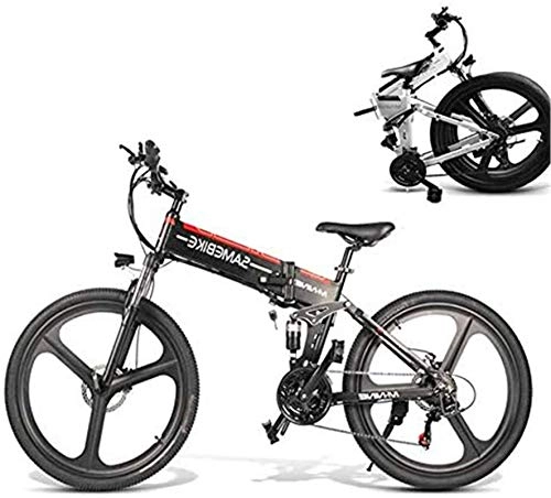 Zusammenklappbares elektrisches Mountainbike : Electric Snow Bike, 350W Folding Electric Mountain Bike, 26" Electric Bike Trekking, Elektro-Fahrrad for Erwachsene mit abnehmbarem 48V 10AH Lithium-Ionen-Akku 21 Geschwindigkeit Gears Lithium Battery