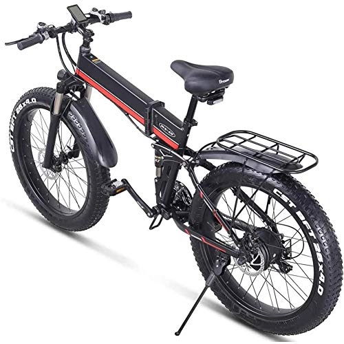 Zusammenklappbares elektrisches Mountainbike : Elektrofahrrad 26 Zoll Folding 4.0 Fat Tire Bike Schnee 12.8Ah Li-Batterie 1000W 21 Geschwindigkeit Beach Cruiser Berg E-Bike mit Rear Seat Folding Elektro-Moped