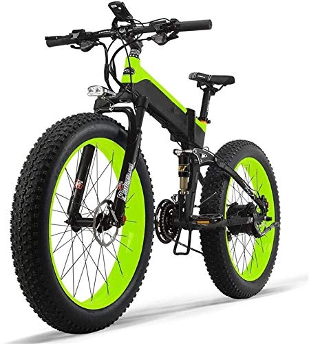 Zusammenklappbares elektrisches Mountainbike : Elektrofahrrad, Electric Mountain Bike 1000W 26inch Fat Tire E-Bike 27 Beschleunigt Strand Mens Sport Bike for Erwachsene 48V 13AH Lithium-Batterie Folding Elektro-Fahrrad, Fahrrad (Color : Green)