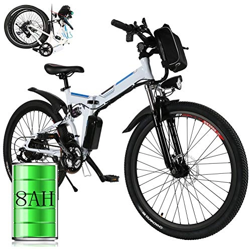 Zusammenklappbares elektrisches Mountainbike : Elektrofahrräder 36V 8AH Lithium Batterie Faltrad MTB Mountainbike E-Bike 7 / 21 Speed Fahrrad Intelligence Elektrofahrrad (Updated_Weiß, 26 Zoll)