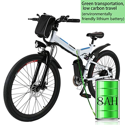 Zusammenklappbares elektrisches Mountainbike : Elektrofahrräder 36V 8AH Lithium Batterie Faltrad MTB Mountainbike E-Bike 7 Speed Fahrrad Intelligence Elektrofahrrad (Weiß, 26 Zoll)