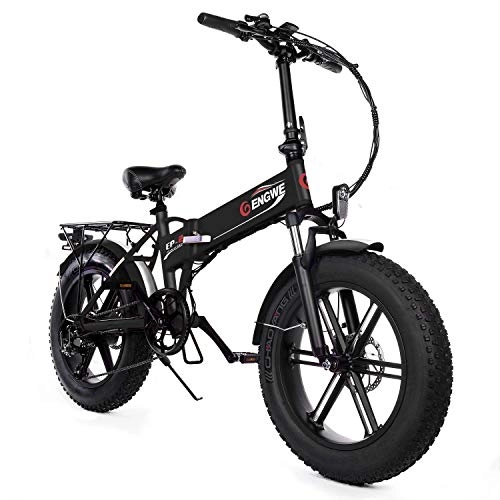 Zusammenklappbares elektrisches Mountainbike : ENGWE Elektro-Mountainbike 500W 20"Fettreifen Elektrisch klappbares Strand-Snowbike für Erwachsene, Aluminium-Elektroroller 7-Gang-E-Bike mit Abnehmbarer 48V12, 5A-Lithiumbatterie (Schwarz)