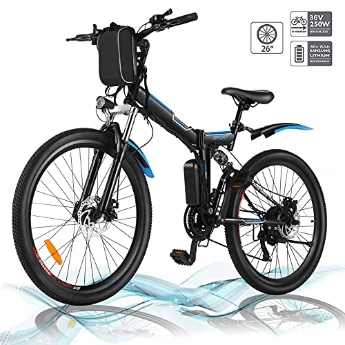 Zusammenklappbares elektrisches Mountainbike : Faltbares E-Bike, 36V 250W Elektrofahrräder, 8A Lithium Batterie Mountainbike, 26 Zoll Große Kapazität Pedelec mit Lithium-Akku und Ladegerät