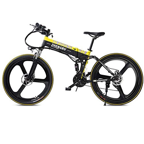 Zusammenklappbares elektrisches Mountainbike : FNCUR Stichschutz Reifen Folding Electric Mountain Bike Energie-Fahrrad-48V-Lithium-Batterie tragbares elektrisches Fahrrad Zweirdrige Erwachsener Reise Smart Battery Auto (Color : Black Yellow)