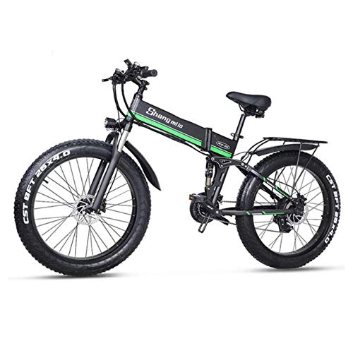 Zusammenklappbares elektrisches Mountainbike : Gaoyanhang Elektrisches Fahrrad - 48V E-Bike Fettreifen 1000W Brushless Motor Falt Roller Erwachsene Fahrrad Lithium Batterie Berg Schnee Ebike (Color : Green)