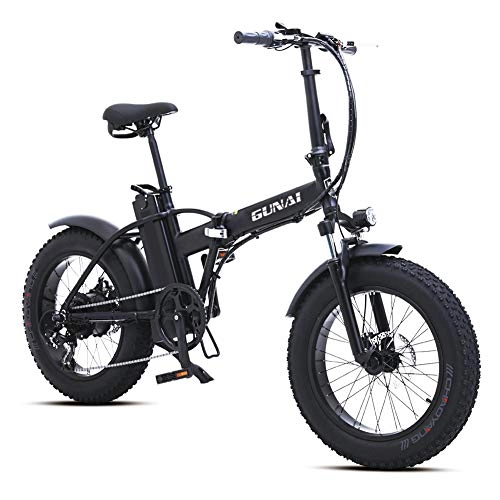 Zusammenklappbares elektrisches Mountainbike : GUNAI 500W Elektrofahrräder, 20 Zoll Faltbare Mountain Snow E-Bike Rennrad mit Scheibenbremsen 7 Geschwindigkeit (Schwarz)