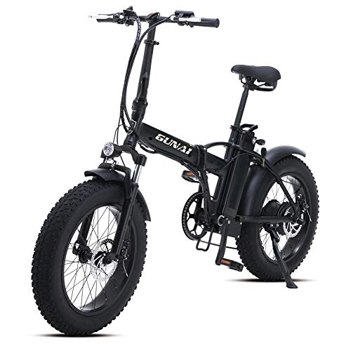 Zusammenklappbares elektrisches Mountainbike : GUNAI 500W Elektrofahrräder 20 Zoll Faltbare Mountain Snow E-Bike Rennrad mit Scheibenbremsen 7 Geschwindigkeit (Schwarz)