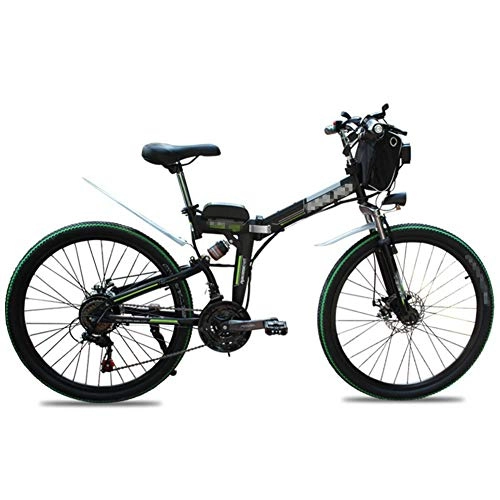 Zusammenklappbares elektrisches Mountainbike : HLEZ 26 Zoll E-Bike, Mountainbike 8Ah, 48V Lithium-Ionen-Akku und Hinterradmotor 350W Scheibenbremsen Elektrofahrrad für Damen und Herren, Schwarz, US