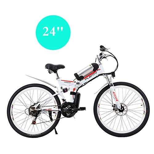 Zusammenklappbares elektrisches Mountainbike : HLEZ E-Bike, 24 / 26 Zoll Mountainbike 8Ah 48V Lithium-Ionen-Akku und Hinterradmotor 350W, 21 Gang Nabenschaltung für Damen und Herren, Spoke White, 24''