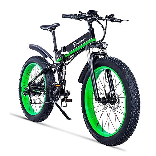Zusammenklappbares elektrisches Mountainbike : Hold E-Bikes Elektrisches Fahrrad 1000W elektrisches Strand-Fahrrad 4.0 Fettes Reifen-elektrisches Fahrrad 48V Mens-Mountainbike-Schnee E-Fahrrad 26inch Fahrrad@Grün