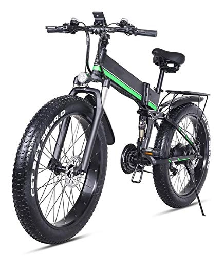 Zusammenklappbares elektrisches Mountainbike : HSART Elektrisches Mountainbike 26 Zoll 1000W 48V 13Ah Faltfettreifen Snowbike E-Fahrrad mit Lithium-Batterieöl + Ölbremsen für Erwachsene, Grün