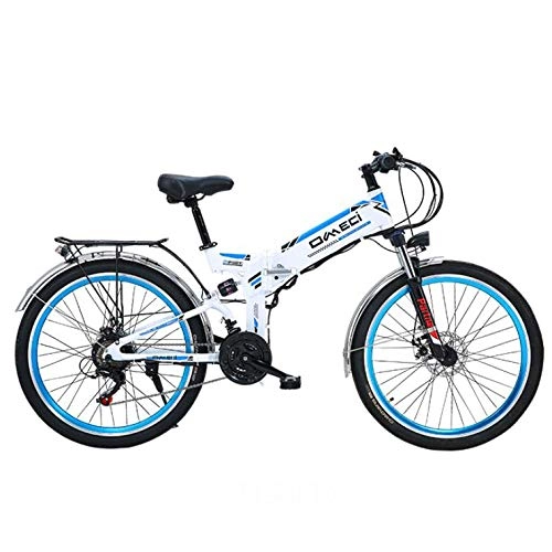 Zusammenklappbares elektrisches Mountainbike : HSART Elektrisches Mountainbike 300W 26 '' Elektrofahrrad mit Austauschbarer 48V 10Ah Batterie 21 Speed Shifter E-Bike für Erwachsene (Blau)