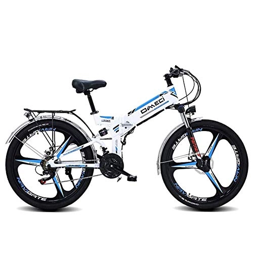 Zusammenklappbares elektrisches Mountainbike : HSART Elektrofahrrad 26 '' Elektrisches Mountainbike für Erwachsene 300W 48V 10Ah Lithium-Ionen Batterie, Rücksitz, 21 Gang Fahrrad für Männer Frauen Pendeln Freien (Blau)