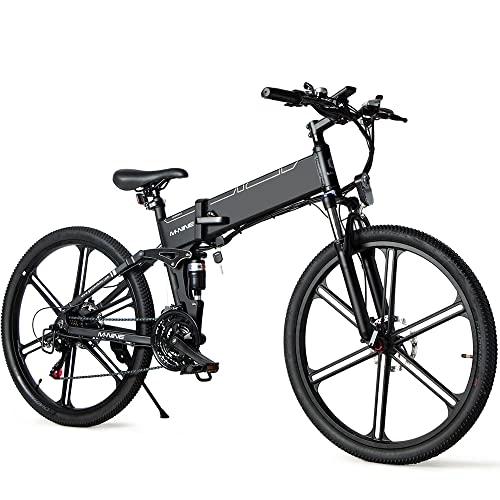 Zusammenklappbares elektrisches Mountainbike : IFongsh E-Bike Elektrofahrrad 26" 4.0 Fat Tire E-Fahrrad klapprad, 500W / 48V / 10Ah Akku, Off-Road Mountainbike mit Shimano 7 Gängen, City EBike Herren Damen (Black)