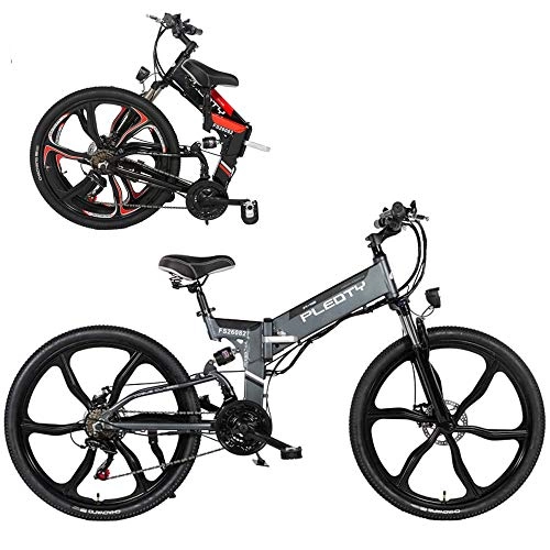 Zusammenklappbares elektrisches Mountainbike : JASSXIN Faltbare Erwachsene Mountain elektrisches Fahrrad, Faltbarer 48V 10AH Lithium-Batterie, 480W Aluminiumlegierung-Fahrrad, 21 Geschwindigkeit, 26-Zoll-Magnesium-Legierung Integrierte Räder, Grau