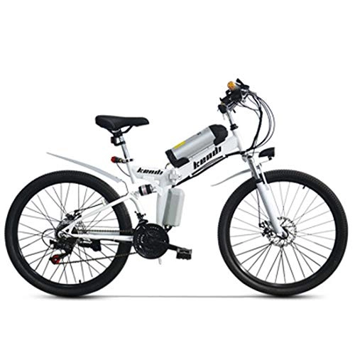Zusammenklappbares elektrisches Mountainbike : JUN Elektro-Fahrrad, 26 Zoll 36VAH mit Lithium-Ionen-Akku Folding High Carbon Stahl Elektro-Fahrrad-Reisen Schnee elektrischen Fahrrad, Wei