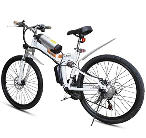 Zusammenklappbares elektrisches Mountainbike : JXH Folding Electric Mountain Bike, 26 in Fat Tire Bikes 7 Geschwindigkeiten Ebikes fr Erwachsene mit Front-LED-Licht-Doppelscheibenbremse Hybrid-Fahrrad 36V / 8AH, Wei