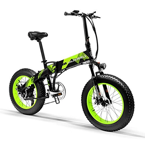 Zusammenklappbares elektrisches Mountainbike : Knewss 1000W 20 Zoll Fat Wheel Folding Elektrofahrrad 48V 13Ah Batterie Vollfederung Snow Mountain E-Bike Doppelhydraulische Scheibenbremse-Grün
