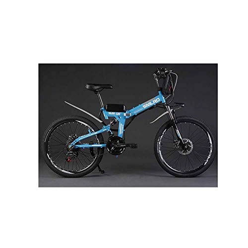 Zusammenklappbares elektrisches Mountainbike : KT Mall Elektro-Fahrrad Folding Lithium-Batterie Berg elektrisches Fahrrad Erwachsener Transport Auxiliary 48V Batterie-Auto, Blau, 48V10AH