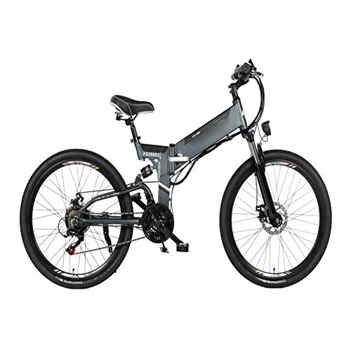 Zusammenklappbares elektrisches Mountainbike : KT Mall Elektro-Fahrrad Folding Transport Electric Mountain Bike Doppelscheibenbremse Stoßdämpfung Commuter Fitness, Grau, 10AH