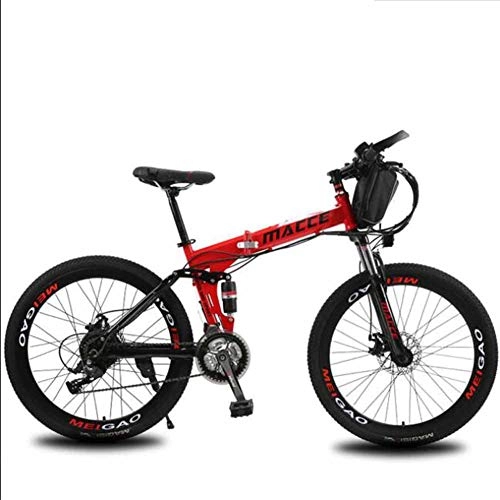 Zusammenklappbares elektrisches Mountainbike : KT Mall Elektro-Fahrrad-Lithium-Batterie Folding Electric Mountain Bike Adult Abnehmbare Bequem tragbare Smart-Speichen-Rad Grteltasche, Rot, Naked car