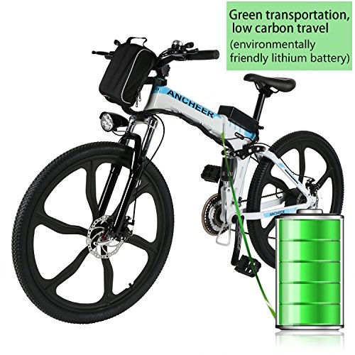 Zusammenklappbares elektrisches Mountainbike : L'AMORE E-Bike Mountainbike 26 Zoll Elektrofahrrad Klappbar, 36V 250W Akku mit Li-Ion Zellen, Mechanische Scheibenbremsen, 21 Gang Shimano Gangschaltung LED Beleuchtung