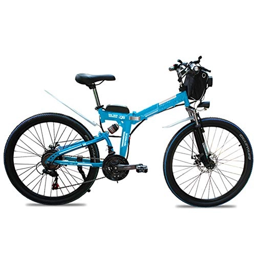 Zusammenklappbares elektrisches Mountainbike : LILIJIA 350w 26 '' Tragbares Zusammenklappbares Elektrofahrrad, 48v / 10ah Lithium-ionen-hochleistungsbatterie, für City Commuting Outdoor Cycling Travel Workout, Blau, 24inch