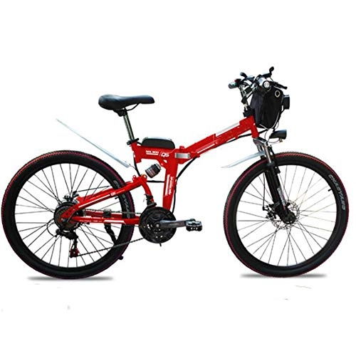 Zusammenklappbares elektrisches Mountainbike : LILIJIA 350w 26 '' Tragbares Zusammenklappbares Elektrofahrrad, 48v / 10ah Lithium-ionen-hochleistungsbatterie, für City Commuting Outdoor Cycling Travel Workout, Rot, 24inch