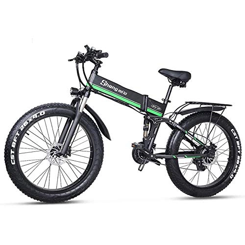 Zusammenklappbares elektrisches Mountainbike : LIMQ Elektrofahrrad 1000W Elektrofahrrad 4 0 Fat Tire Elektrofahrrad 48V Herren Mountainbike Schnee E-Bike, Green
