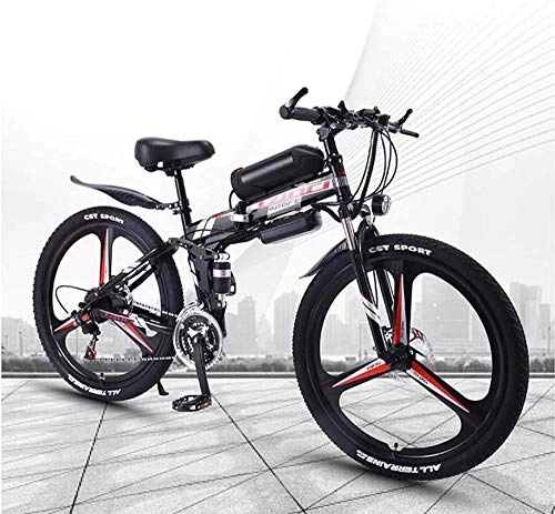 Zusammenklappbares elektrisches Mountainbike : LIMQ Zusammenklappbares Elektrisches Mountainbike Fr Erwachsene 350-W-Snowbikes Abnehmbarer 36-V-10-Ah-Lithium-Ionen-Akku Fr Premium-Vollfederung 26-Zoll-Elektrofahrrad, Black-21speed