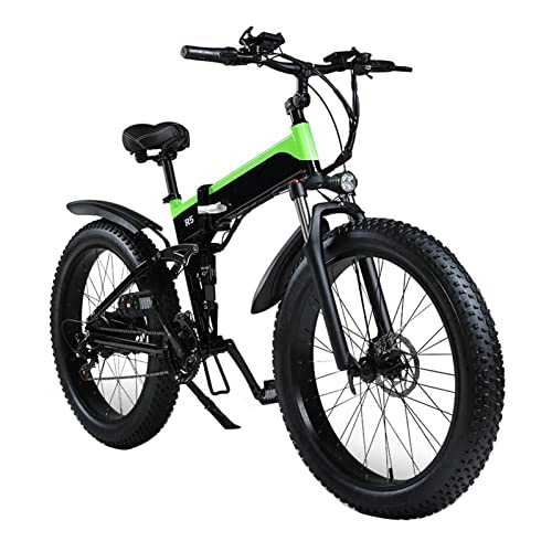 Zusammenklappbares elektrisches Mountainbike : liu Elektrofahrrad für Erwachsene Faltbare 250W / 1000W Fetter Reifen Elektrofahrrad 48v 12. 8ah Lithium- Batterie Mountainbike Fahrrad (Farbe : Grün, Größe : 1000 Motor)