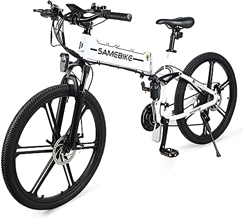 Zusammenklappbares elektrisches Mountainbike : LO26-II 26 Zoll Ebike Mountainbike für Erwachsene, Faltbares Elektrisches Mountainbike 500W 48V 10AH, Elektrische Fahrräder Shimano 7 Gang-Schaltung mit TFT Farb LCD Instrument (Color:Weiß)