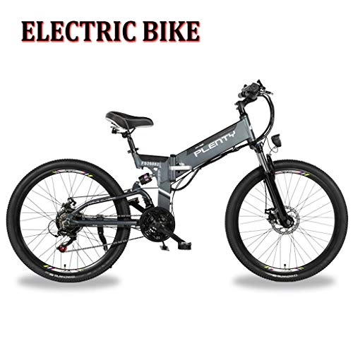 Zusammenklappbares elektrisches Mountainbike : Logo Erwachsene Folding Elektro-Fahrrder Aluminium 26inch Ebike 48V 350W 10AH Lithium-Batterie-Doppelscheibenbremsen DREI Riding Mode mit LED-Fahrrad-Licht (Color : Gray, Size : 12.8AH-614WH)
