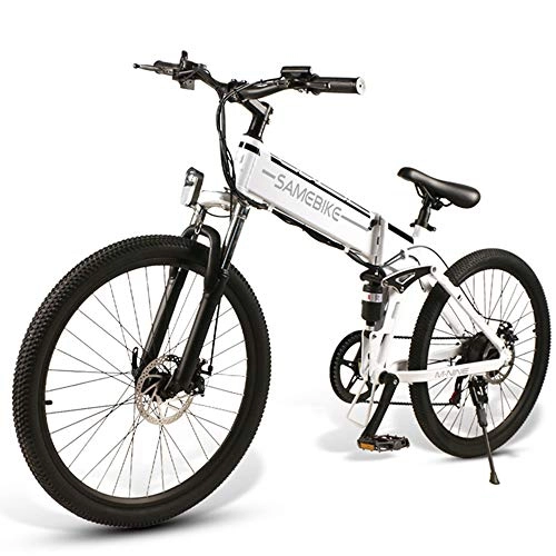 Zusammenklappbares elektrisches Mountainbike : LOKE Elektro-Bike 26" Electric Faltbare Fahrrad Folding Ebike mit Lithium-Ionen-Akku, Weiß