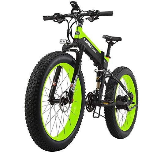 Zusammenklappbares elektrisches Mountainbike : LUO Elektrofahrrad Leistungsstarkes 1000-W-Elektrofahrrad 26 Zoll 4, 0 Fett 48 V 10 Ah Ebike 27-Gang-Mountainbike-Faltrad, Noir-Vert