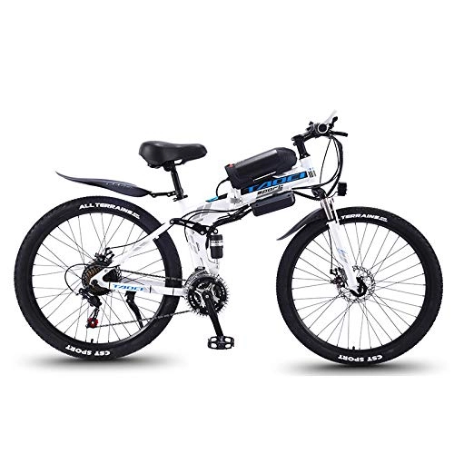 Zusammenklappbares elektrisches Mountainbike : LXLTLB Faltbares E-Bike 350W Elektrofahrräder 36V 10.4HA Lithium Batterie Mountainbike 26 Zoll Große Kapazität Faltbares Mountainbike, Weiß