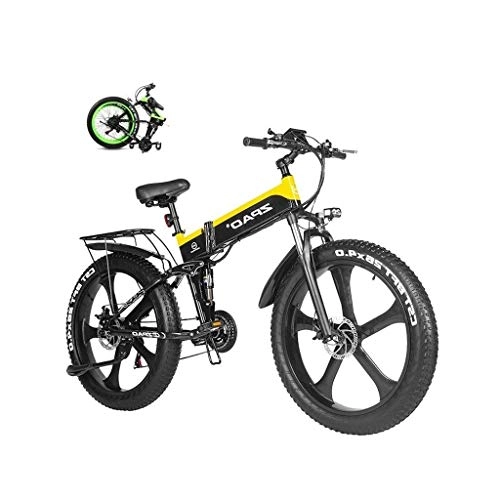Zusammenklappbares elektrisches Mountainbike : LZMXMYS Elektrisches Fahrrad, elektrisches Fahrrad 26 Zoll Folding Fat Tire Bike Schnee 12.8Ah Li-Battery Beach Cruiser Berg E-Bike (Color : Yellow)