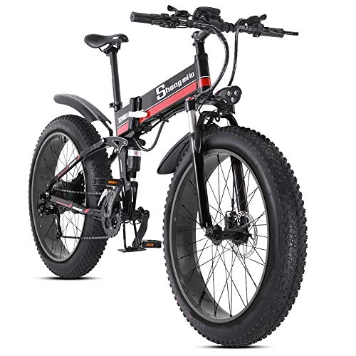 Zusammenklappbares elektrisches Mountainbike : MX01 Elektrofahrrad 48V12.8Ah Abnehmbare Lithiumbatterie Hydraulikölbremse 4.0 Fat Tire 26 Zoll Klapp-Mountainbike (Rot) Geeignet für Erwachsene.