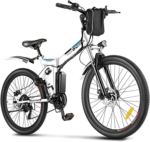 Zusammenklappbares elektrisches Mountainbike : MYATU E-Bike Electric Bicycle 26 Inch Foldable Elektrofahrrad Bike with 36 V 10.4 Ah Battery Battery for Range of Up 60 km, 250 W Motor, Shimano 21 Speed E-Mountain Bike for Men and Women (White)