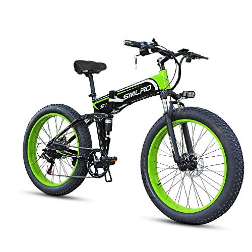 Zusammenklappbares elektrisches Mountainbike : N / A 26''Folding Electric Bikes für Erwachsene, Electric Mountain Bikes, Aluminiumlegierung Fat Tire E-Bikes Fahrräder All Terrain, 350W / 500W / 1000W 48V 10.4Ah austauschbaren Lithium-Ionen-.