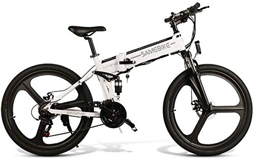 Zusammenklappbares elektrisches Mountainbike : Noacog Fahrrad Berg- Elektrische klappbar tragbar mit Motor ohne Bürsten 48 V 26 Zoll 350 W, für Außen- - Weiß