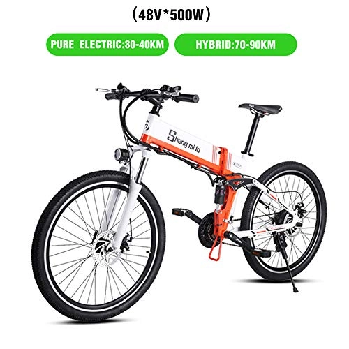Zusammenklappbares elektrisches Mountainbike : ONLYU Elektro-Mountainbike, 500W 48V10.4Ah Abnehmbarer Lithium-Batterie-Elektrisches Fahrrad E-Moped-Fahrrad-21 Schaltgeschwindigkeit Max 45Km / H, Weiß