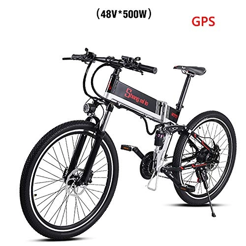 Zusammenklappbares elektrisches Mountainbike : ONLYU Elektro-Mountainbike, 500W 48V10.4Ah Lithium-Batterie-Elektrisches Fahrrad Eingebauten GPS Positioning System 21 Shift-Geschwindigkeit Höchstgeschwindigkeit 45Km / H, Schwarz