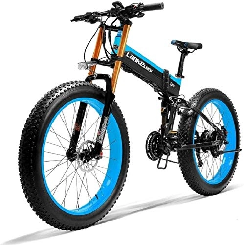 Zusammenklappbares elektrisches Mountainbike : PARTAS Sightseeing / Commuting Tool - 400W elektrisches Fahrrad 10AH Panasonic Lithium-Batterie 26x4.0 Zoll Fat Tire elektrisches Fahrrad faltbare (Color : Blue)